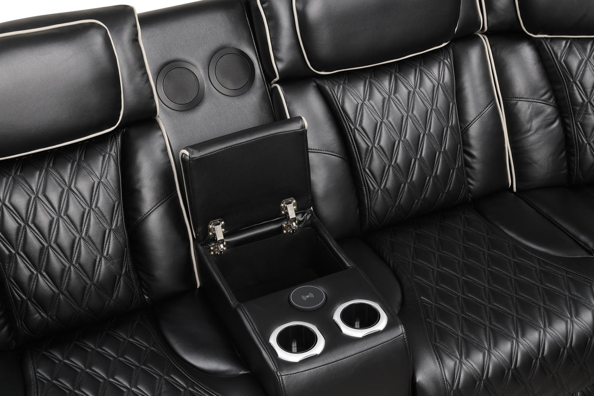 Black Power Reclining Sectional w/ Massage, LED, Bluetooth Speakers & Wireless Charging