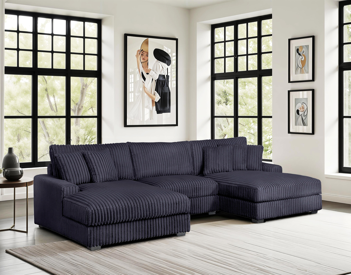 Midnight Black 3-Piece Double-Chaise Sectional Sofa