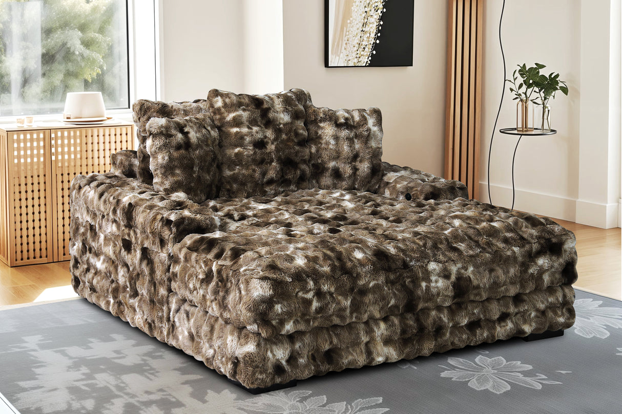 Bubble Dark Brown Velvet Chaise Lounge with Dual Cupholders & USB Charging Ports