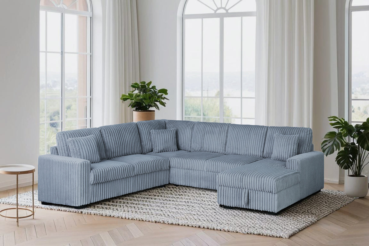Gray Coduroy 4-Piece Sectional Sofa with Right Chaise