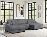 Grey Dual-Chaise 3-Piece Sectional Sofa — Plush Ribbed Fabric