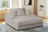 Beige Velvet Chaise Lounge with Dual Cupholders & USB Charging Ports
