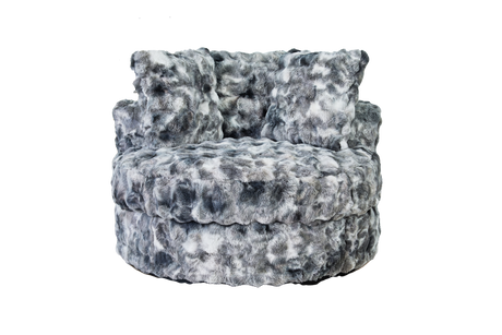 Gray Faux Fur Swivel Accent Chair with Plush Pillows - view 2