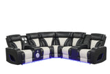 Two-Tone Curved Power Reclining Sectional with LED Lights, Cup Holders, USB & Built-In Speakers