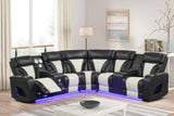 Two-Tone Curved Power Reclining Sectional with LED Lights, Cup Holders, USB & Built-In Speakers