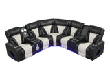Two-Tone Curved Power Reclining Sectional with LED Lights, Cup Holders, USB & Built-In Speakers