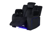 Black Corduroy Power Reclining 3-Piece Living Room Set with LED Lights, Speakers & Charging