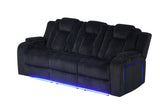 Black Corduroy Power Reclining 3-Piece Living Room Set with LED Lights, Speakers & Charging
