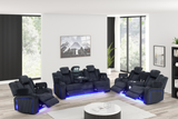 Black Corduroy Power Reclining 3-Piece Living Room Set with LED Lights, Speakers & Charging
