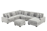 5-Piece Modern Grey Chenille Modular Sectional with Chaise & Ottoman
