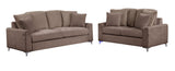 Brown Chenille Sofa & Loveseat Set with LED Lights