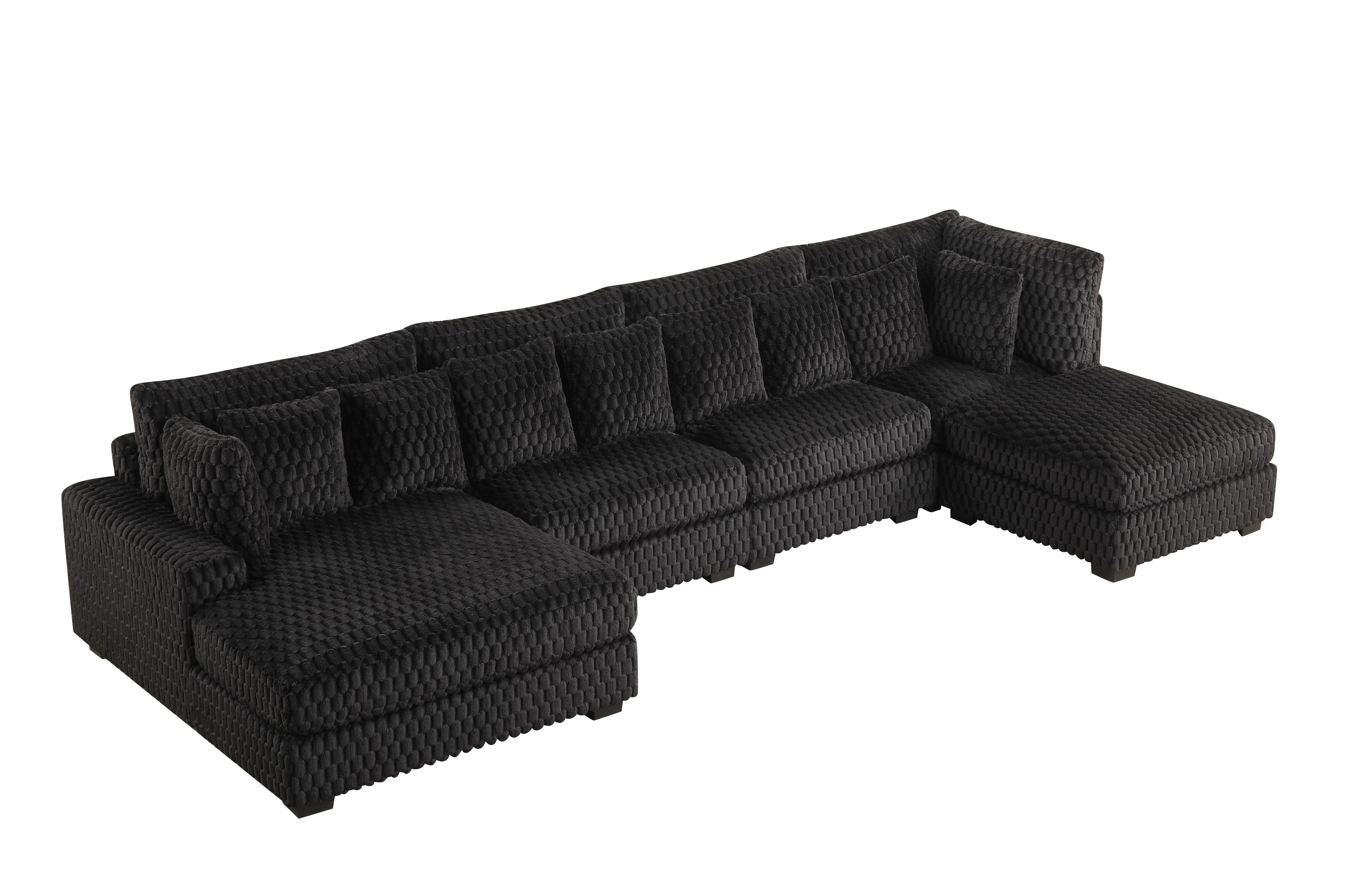 Black Textured Chenille 5-Piece Sectional Sofa with Chaise | BEL