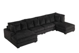 Black Textured Chenille 5-Piece Sectional Sofa with Chaise, Ottoman & 9 Pillows