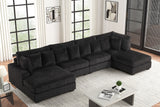 Black Textured Chenille 5-Piece Sectional Sofa with Chaise, Ottoman & 9 Pillows