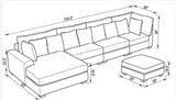 Black Textured Chenille 5-Piece Sectional Sofa with Chaise, Ottoman & 9 Pillows
