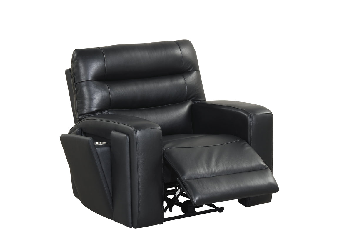 Black Top Grain Leather 3-Piece Dual Power Reclining Living Room Set with Hidden Cup Holders