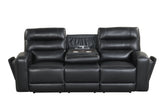 Black Top Grain Leather 3-Piece Dual Power Reclining Living Room Set with Hidden Cup Holders
