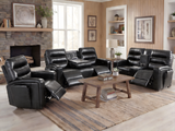 Black Top Grain Leather 3-Piece Dual Power Reclining Living Room Set with Hidden Cup Holders