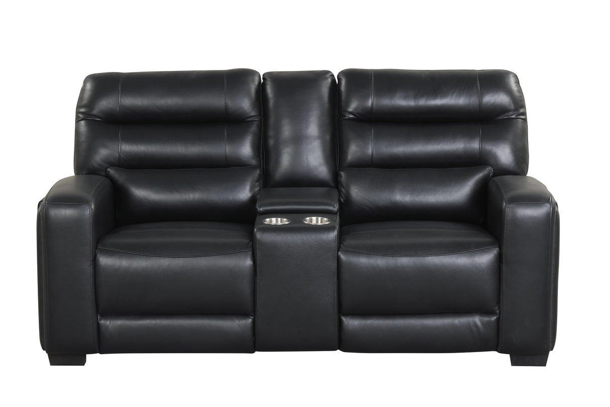 Black Top Grain Leather 3-Piece Dual Power Reclining Living Room Set with Hidden Cup Holders