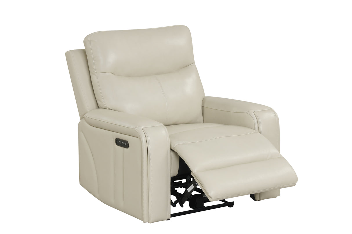 Modern Cream Top Grain Leather 3-Piece Living Room Set with Power Headrests