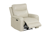 Modern Cream Top Grain Leather 3-Piece Living Room Set with Power Headrests