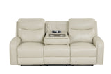Modern Cream Top Grain Leather 3-Piece Living Room Set with Power Headrests
