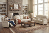 Modern Cream Top Grain Leather 3-Piece Living Room Set with Power Headrests
