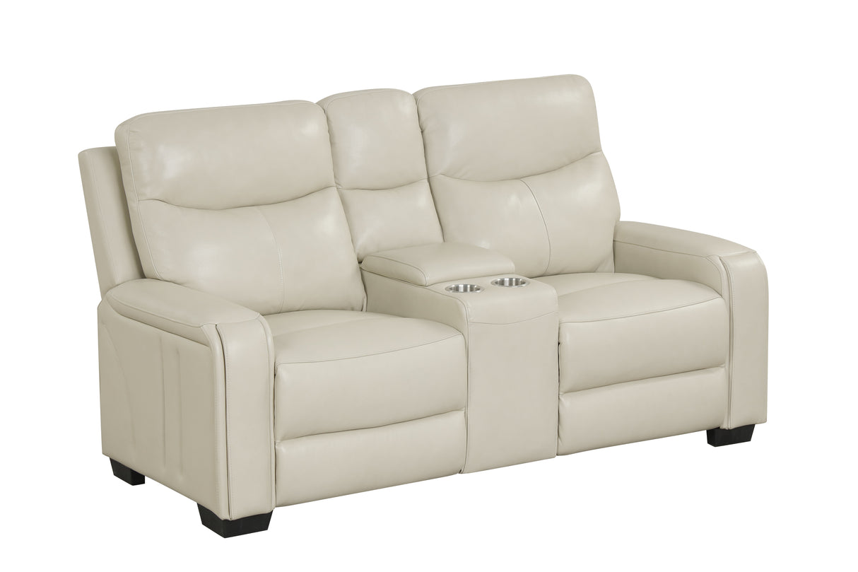 Modern Cream Top Grain Leather 3-Piece Living Room Set with Power Headrests