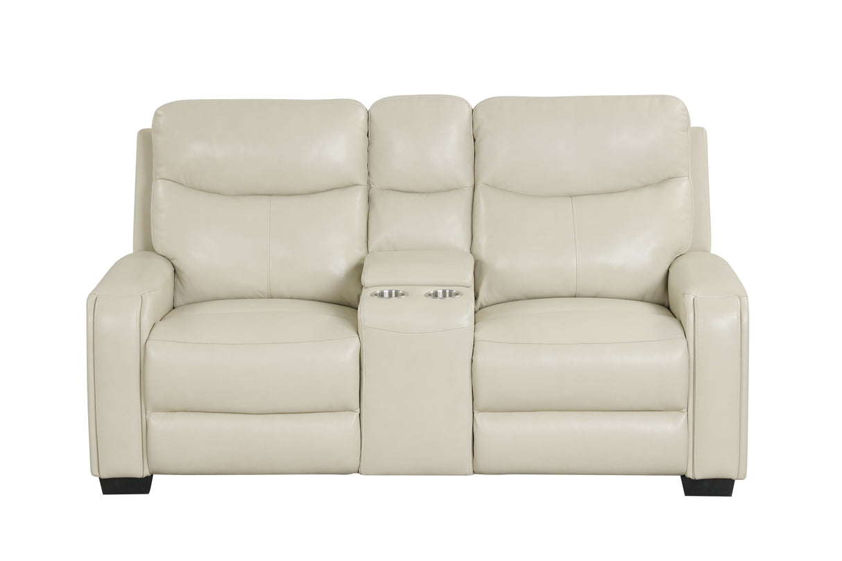 Modern Cream Top Grain Leather 3-Piece Living Room Set with Power Headrests