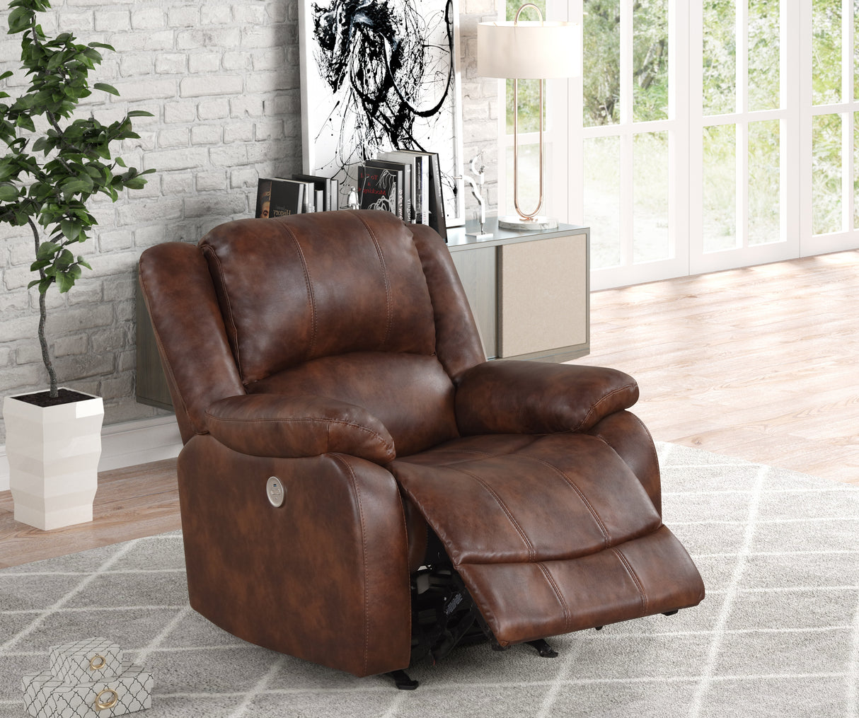 Red Brown Air Leather Power Rocker Recliner with USB Charging