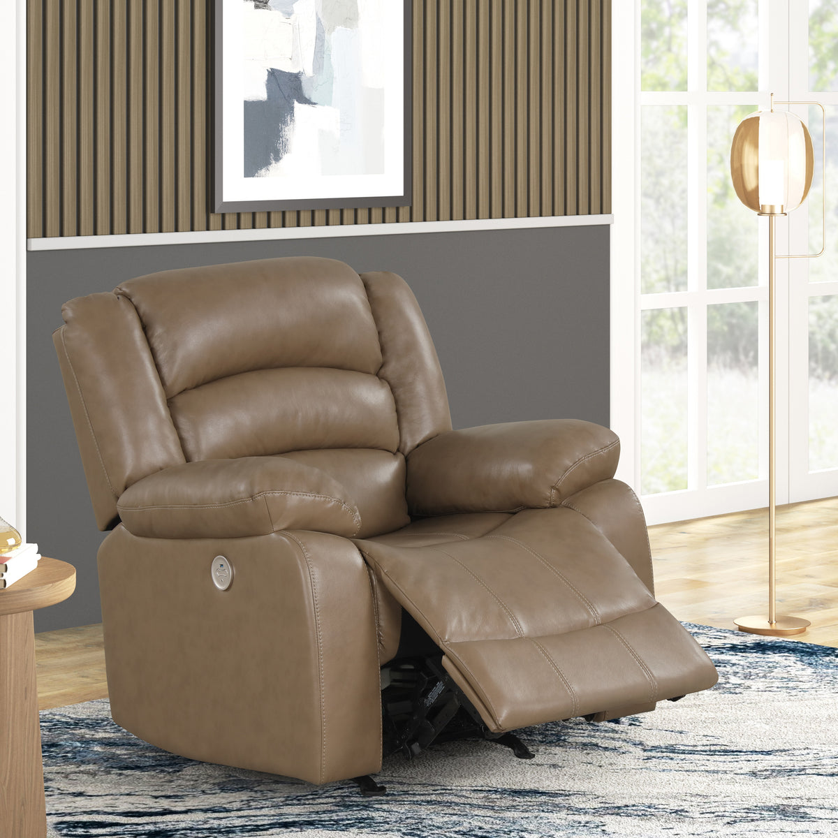 Brown Leather-Air Power Rocker Recliner with USB | Bel Furniture