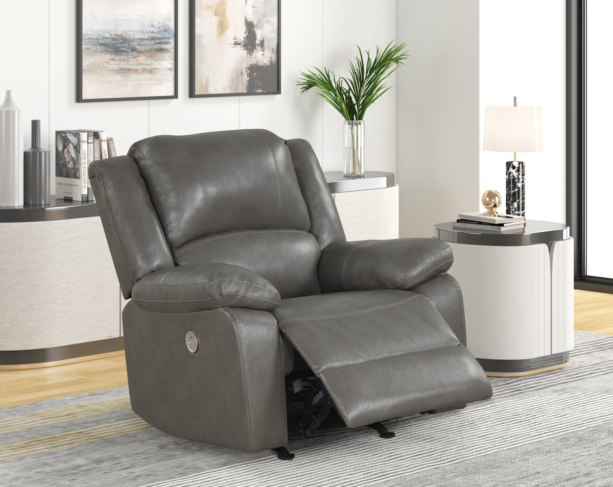 Contemporary Rocking Recliner Gray Leather-Air Power Rocker Recliner with USB | Bel Furniture