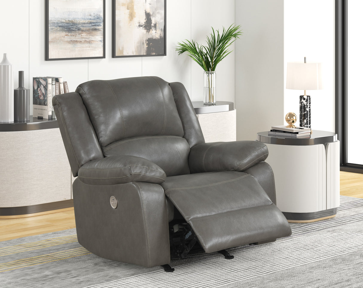Gray Contemporary Leather-Air Power Rocker Recliner with USB Charging