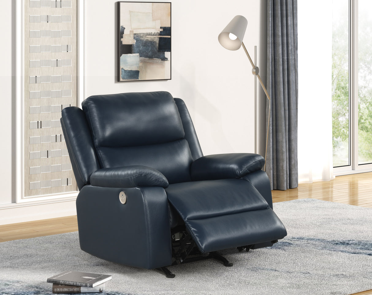Navy Contemporary Leather-Air Power Rocker Recliner with USB Charging