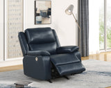 Navy Contemporary Leather-Air Power Rocker Recliner with USB Charging