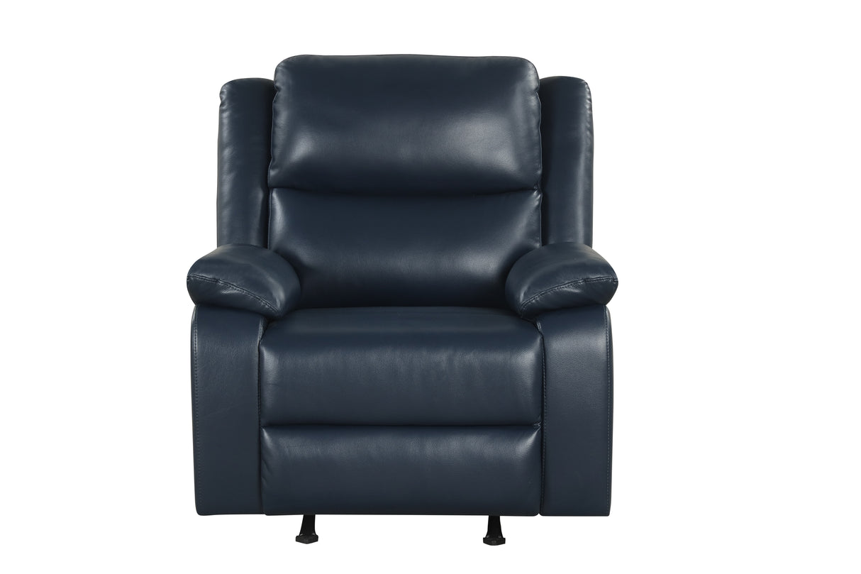 Navy Contemporary Leather-Air Power Rocker Recliner with USB Charging