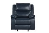 Navy Contemporary Leather-Air Power Rocker Recliner with USB Charging