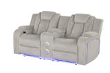 Light Grey Modern Corduroy 3-Piece Power Reclining Living Room Set with Power Headrests, LED Lights, Bluetooth Speakers, USB & Wireless Charging