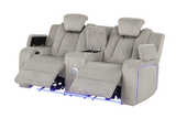 Light Grey Modern Corduroy 3-Piece Power Reclining Living Room Set with Power Headrests, LED Lights, Bluetooth Speakers, USB & Wireless Charging