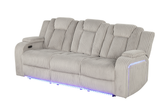 Light Grey Modern Corduroy 3-Piece Power Reclining Living Room Set with Power Headrests, LED Lights, Bluetooth Speakers, USB & Wireless Charging