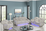 Light Grey Modern Corduroy 3-Piece Power Reclining Living Room Set with Power Headrests, LED Lights, Bluetooth Speakers, USB & Wireless Charging