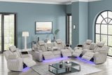Light Grey Modern Corduroy 3-Piece Power Reclining Living Room Set with Power Headrests, LED Lights, Bluetooth Speakers, USB & Wireless Charging