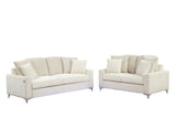 Alora Contemporary Beige Ribbed Sofa & Loveseat Set with LED Lights