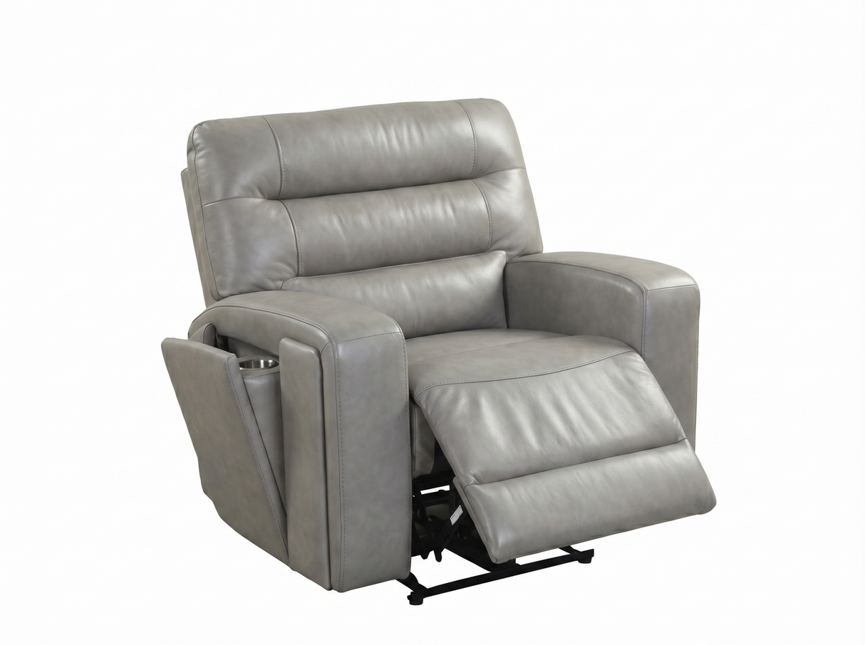Modern Gray Top-Grain Leather 3-Piece Dual-Power Reclining Living Room Set