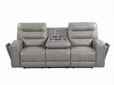 Modern Gray Top-Grain Leather 3-Piece Dual-Power Reclining Living Room Set
