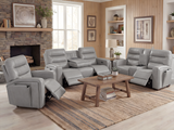 Modern Gray Top-Grain Leather 3-Piece Dual-Power Reclining Living Room Set