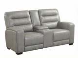 Modern Gray Top-Grain Leather 3-Piece Dual-Power Reclining Living Room Set