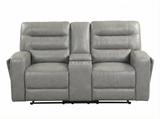 Modern Gray Top-Grain Leather 3-Piece Dual-Power Reclining Living Room Set