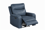 Blue Top-Grain Leather 3-Piece Power Reclining Living Room Set with Power Headrest