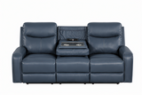 Blue Top-Grain Leather 3-Piece Power Reclining Living Room Set with Power Headrest